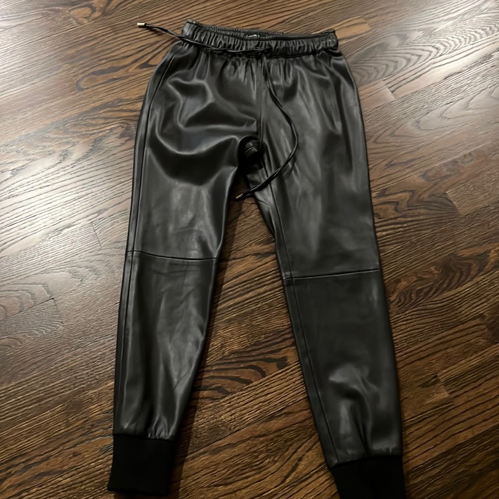 Faux leather black joggers size xs